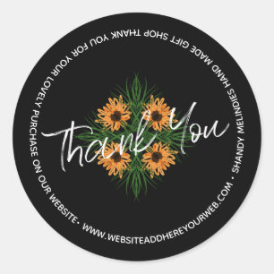 Sunflower Hand Drawn Script Business Thank You Classic Round Sticker
