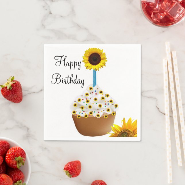Sunflower Happy Birthday Cupcake Paper Napkins (Insitu)