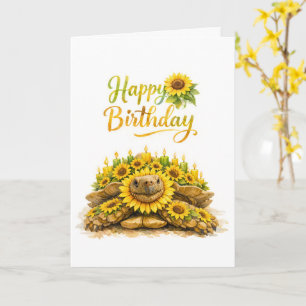 Sunflower Happy Birthday Sulcata Tortoise  Card