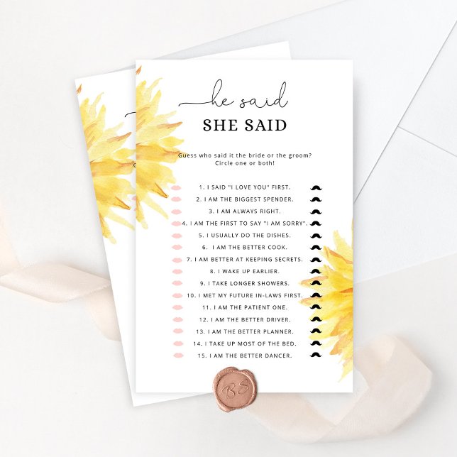 Sunflower He said she said bridal shower game (Creator Uploaded)