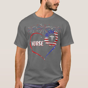 Sunflower Heart American Nurse Patriotic USA Flag T-Shirt