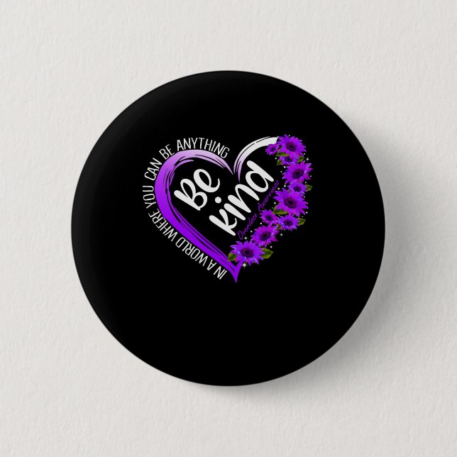 Sunflower Heart Be Kind Purple Overdose Awareness  6 Cm Round Badge (Front)