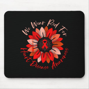 Sunflower Heart Disease Awareness Month Red Ribbon Mouse Pad