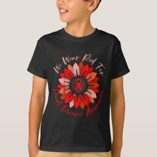 Sunflower Heart Disease Awareness Month Red Ribbon T-Shirt