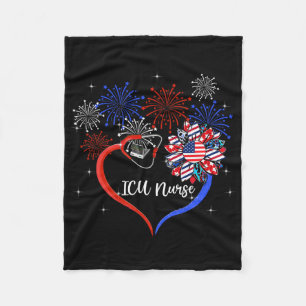 Sunflower Heart Fireworks Icu Nurse Happy 4th Of J Fleece Blanket