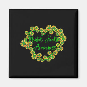 Sunflower Heart Green Ribbon Mental Health Awarene Magnet