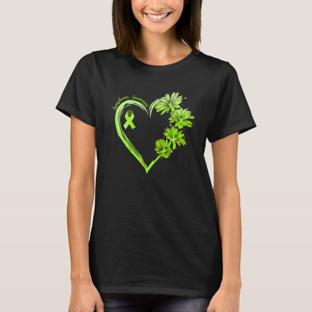 Sunflower Heart Lime Green Ribbon Lymphoma Awarene T-Shirt (Front)