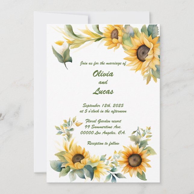 Sunflower Heart: Personalized Wedding Invitation (Front)