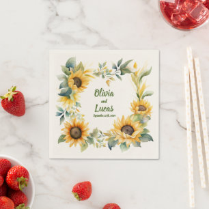 Sunflower Heart: Personalized Wedding Napkins