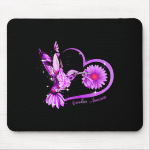 Sunflower Heart Purple Ribbon Overdose Awareness Mouse Pad