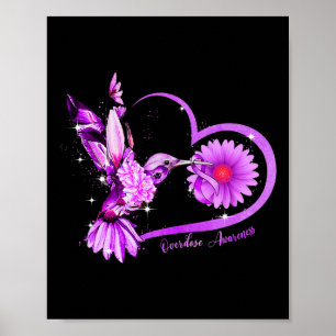 Sunflower Heart Purple Ribbon Overdose Awareness  Poster