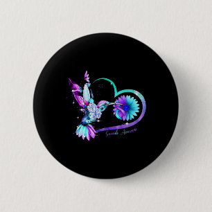 Sunflower Heart Purple Ribbon Suicide Awareness 6 Cm Round Badge