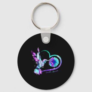 Sunflower Heart Purple Ribbon Suicide Awareness Key Ring