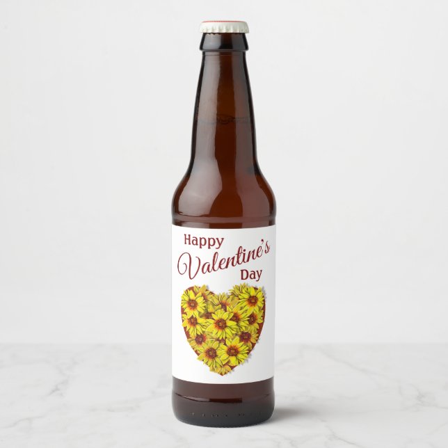 Sunflower Heart Valentine's Day Beverage Label Set (Front)