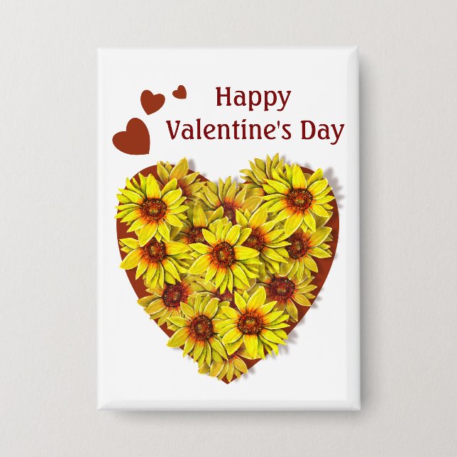 Sunflower Heart Valentine's Day Button (Front)