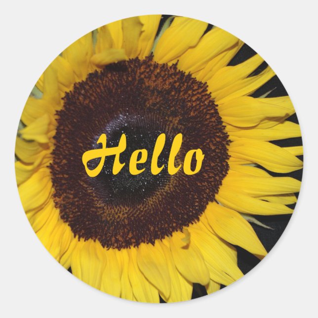 Sunflower, Hello Classic Round Sticker (Front)