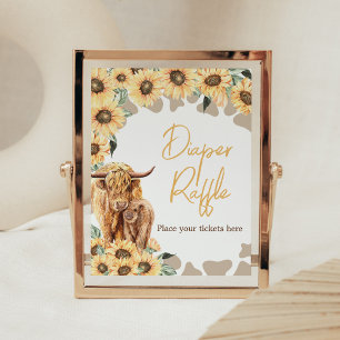 Sunflower Highland Cow Baby Shower Diaper Raffle Poster