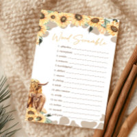 Sunflower Highland Cow Baby Word Scramble Game