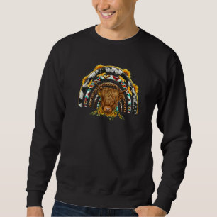 Sunflower Highland Cow Rainbow Cowhide Western Cou Sweatshirt