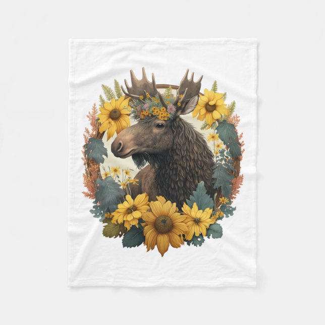 Sunflower Hippie Floral Moose Long Sleeve _1  Fleece Blanket (Front)