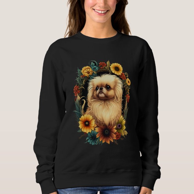 Sunflower Hippie Floral Pekingese Dog Sweatshirt (Front)