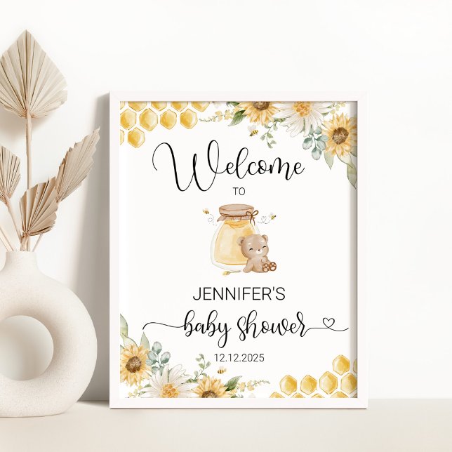 Sunflower honey bear bee baby shower welcome poster (Creator Uploaded)