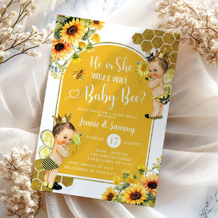 Sunflower Honey Bee Gender Reveal Invitation