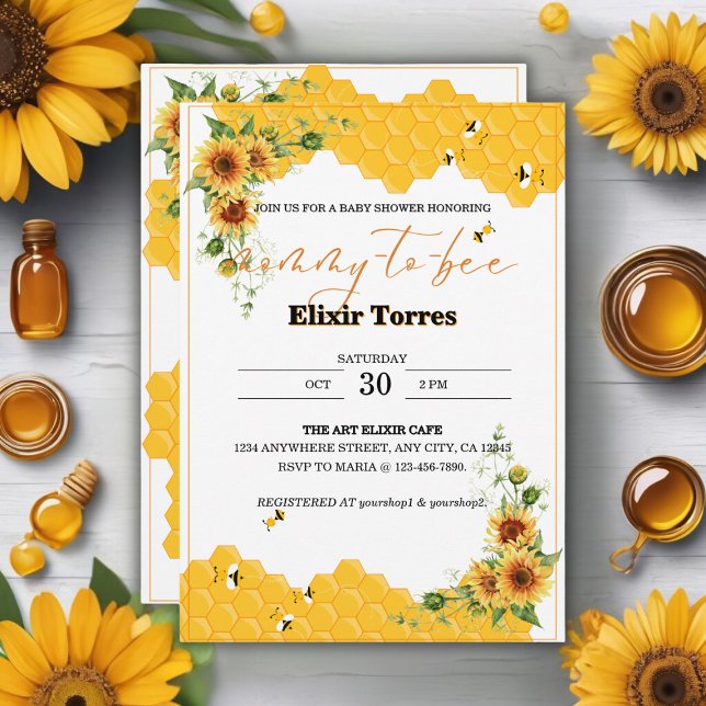 Sunflower Honeycomb Mummy-To-Bee Baby Shower Invitation (Creator Uploaded)