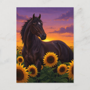 Sunflower Horse at Sunset Elegant Art Postcard