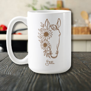 Sunflower Horse Line Art Portrait Coffee Mug