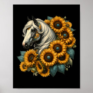 Sunflower Horse Portrait Cowgirl Equestrian Horseb Poster