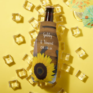 Sunflower Horseshoe Country Western Wedding Favour Bottle Cooler