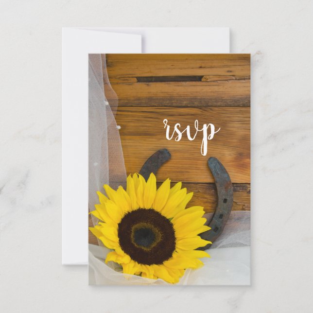 Sunflower Horseshoe Country Western Wedding RSVP Card (Front)