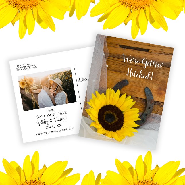 Sunflower  Horseshoe Western Wedding Save the Date Announcement Postcard (Creator Uploaded)