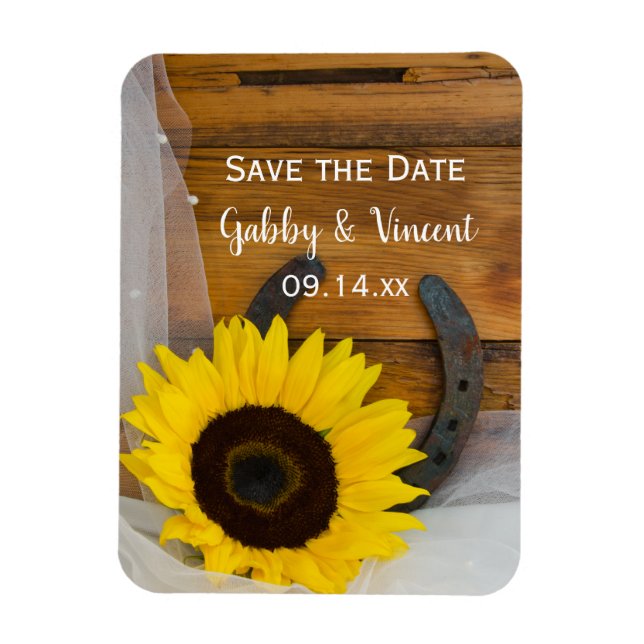 Sunflower Horseshoe Western Wedding Save the Date Magnet (Vertical)