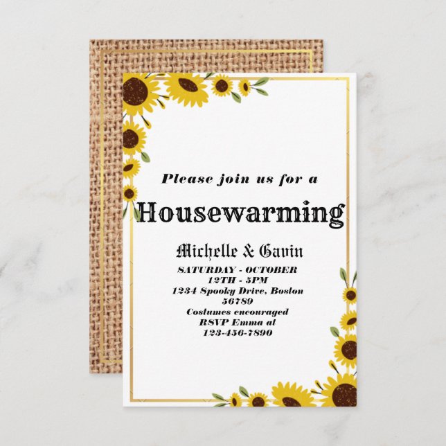 Sunflower Housewarming Party Invitation (Front/Back)