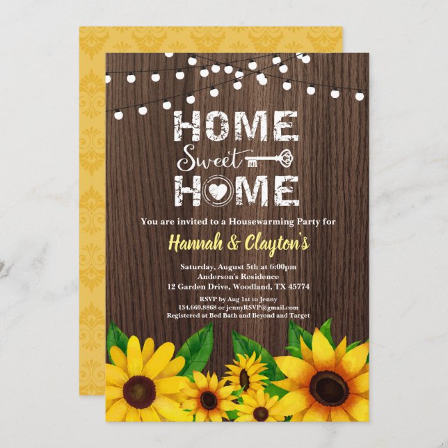 Sunflower housewarming party invitation sweet home (Front/Back)