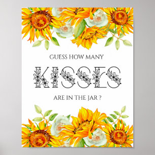 Sunflower how many kisses bridal shower game  poster