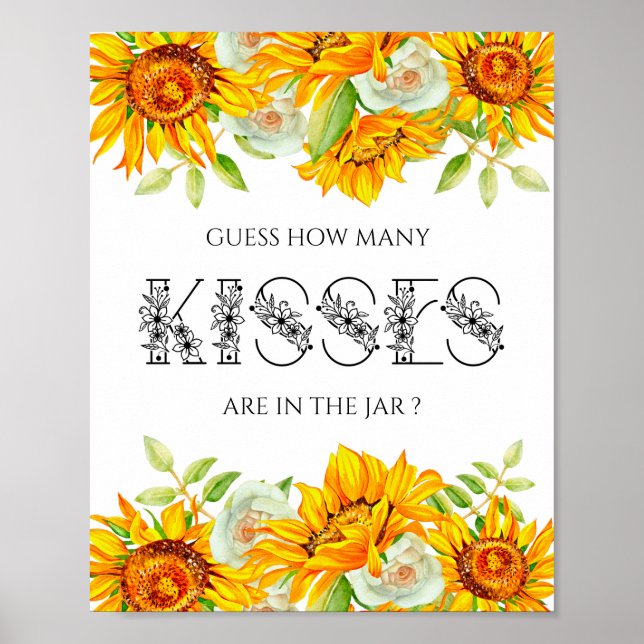 Sunflower how many kisses bridal shower game  poster (Front)