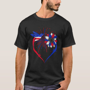 Sunflower Hummingbird American Flag Pride Heart 4t T-Shirt