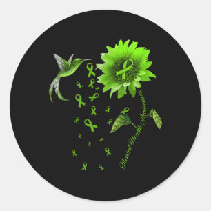 Sunflower Hummingbird Green Ribbon Mental Health A Classic Round Sticker