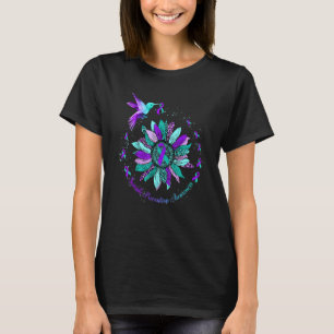 Sunflower Hummingbird Teal Purple Ribbon Suicide P T-Shirt