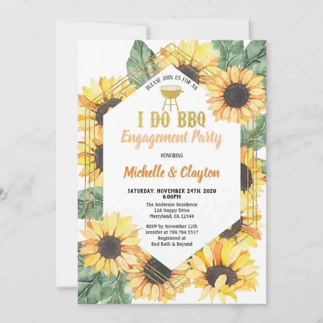 Sunflower I doo BBQ Engagement Party Invitation (Front)