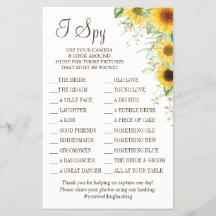 Sunflower I spy wedding reception game card