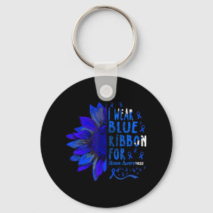 Sunflower I Wear Blue Ribbon for Ataxia Awareness Key Ring