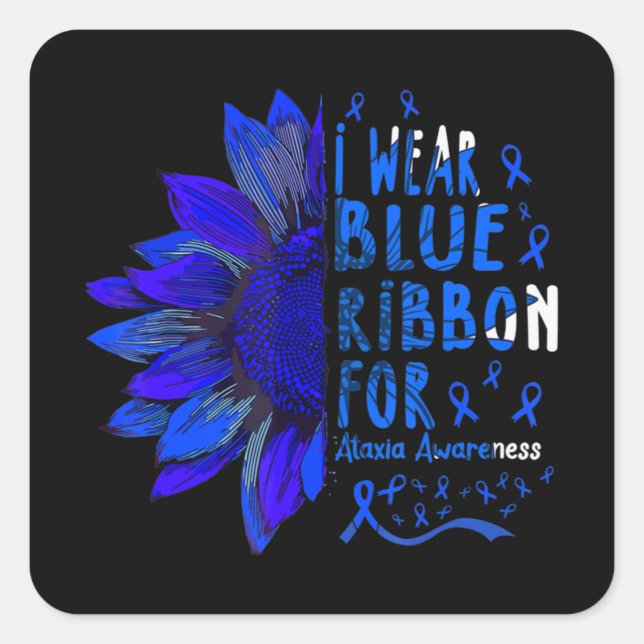 Sunflower I Wear Blue Ribbon for Ataxia Awareness  Square Sticker (Front)