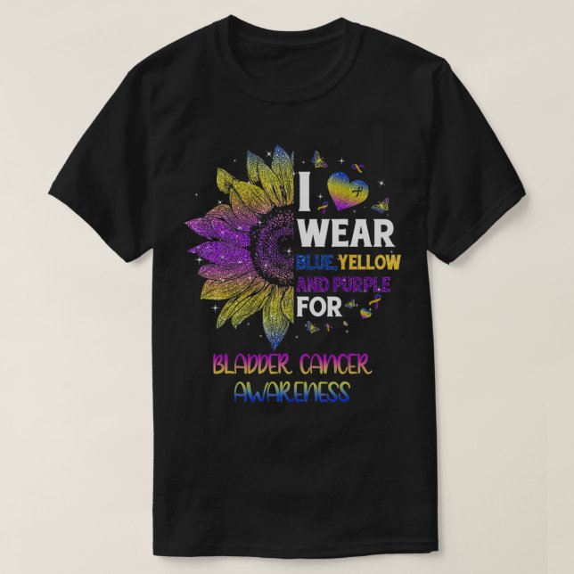 Sunflower I Wear Blue Yellow Purple Bladder Cancer T-Shirt (Design Front)