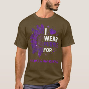 Sunflower I Wear Purple Ribbon Alzheimers Awarenes T-Shirt