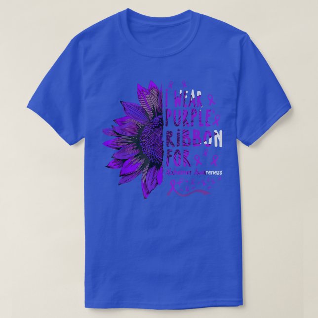 Sunflower I Wear Purple Ribbon for Alzheimer Aware T-Shirt (Design Front)