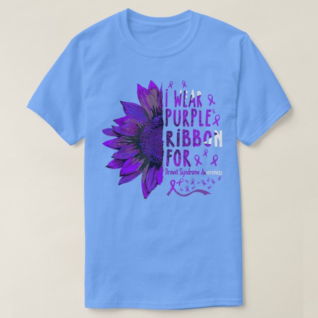 Sunflower I Wear Purple Ribbon for Dravet Syndrome T-Shirt (Design Front)